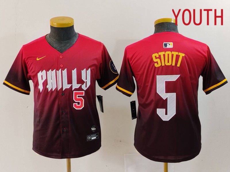 Youth Philadelphia Phillies #5 Stott Red City Edition 2024 Nike MLB Jersey style 3